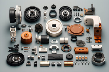 Various auto parts, minimal scene, 3d render, generate AI