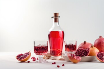 Front view glass of pomegranate juice with pomegranates on grey wall