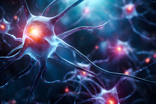 Neurons and microglia, Quantum entanglement, scientific concept 3d illustration , generate AI