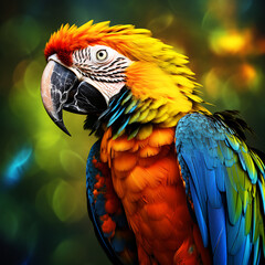 Fototapeta premium Colorful bird Parrot with Flower Tree Perched on a Branch in the background