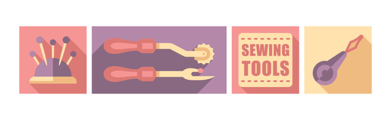 Sewing Tool and Equipment Icons for Needlework Vector Set