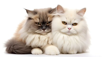 Cute kittens sitting and cuddling on a white background.