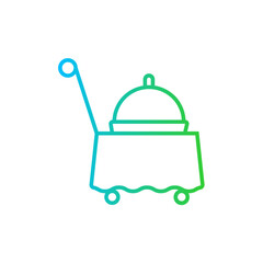 Room service hotel icon with blue and green gradient outline style. room, service, hotel, symbol, restaurant, food, breakfast. Vector illustration