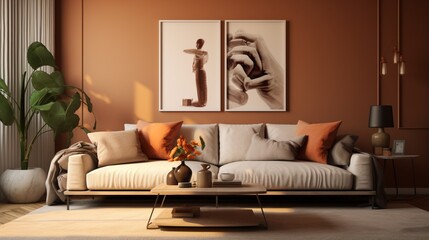 Mockup of a warm and inviting living room interior