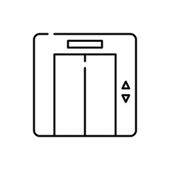 Elevator hotel icon with black outline. elevator, lift, building, office, steel, floor, door. Vector illustration