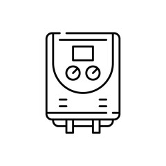 Water heater hotel icon with black outline. water, home, boiler, heater, hot, energy, plumbing. Vector illustration