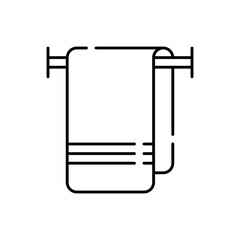 Towel hotel icon with black outline. towel, white, soft, clean, bathroom, cotton, cloth. Vector illustration