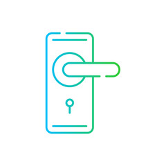 Door lock hotel icon with blue and green gradient outline. door,hotel, entrance, lock, security, handle, open,. Vector illustration