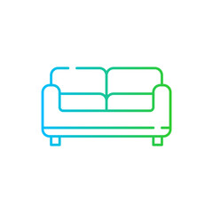 Sofa hotel icon with blue and green gradient outline. couch, interior, sofa, furniture, modern, design, room. Vector illustration