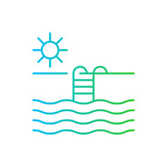 Pool hotel icon with blue and green gradient outline. summer, pool, water, blue, vacation, swimming, holiday. Vector illustration