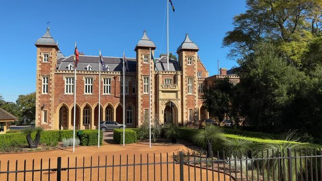 Government House in Perth, Western Australia on a bright sunny day with blue sky. Front view from St George&rsquo;s Tce.