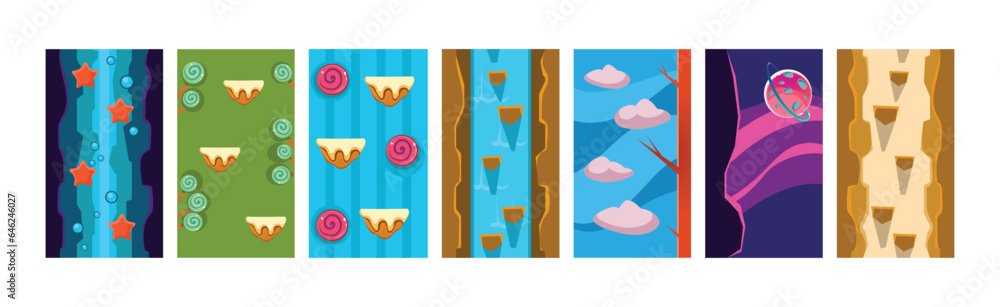 Poster abstract background and flat backdrop for game interface vector set