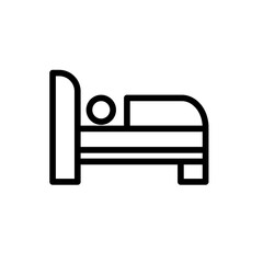 Bed hotel icon with black outline style. bed, bedroom, room, hotel, pictogram, mattress, double. Vector Illustration