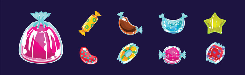Colorful Glossy Sweets and Candy of Various Shape Vector Set