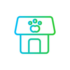 Pet hotel hotel icon with blue and green gradient outline style. service, hotel, travel, line, symbol, sign, vacation. Vector Illustration