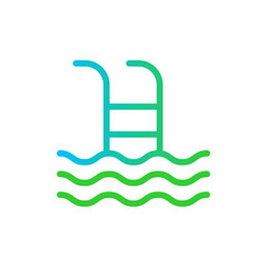 Pool hotel icon with blue and green gradient outline style. pool, water, line, outline, set, symbol, sign. Vector Illustration