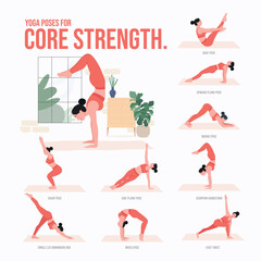 Yoga poses For Core Strength. Young woman practicing Yoga pose. Woman workout fitness, aerobic and exercises.