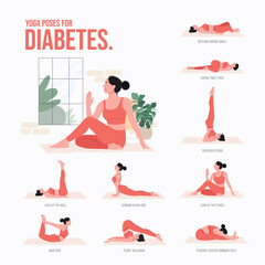 Yoga poses For Diabetes. Young woman practicing Yoga pose. Woman workout fitness, aerobic and exercises.