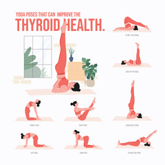 Yoga poses to Improve the Thyroid Health. Young woman practicing Yoga pose. Woman workout fitness, aerobic and exercises.