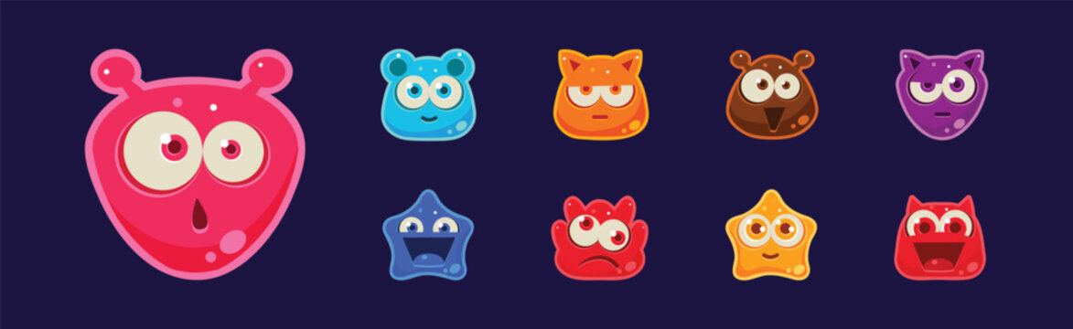 Funny Jelly Characters Emotion with Muzzle Vector Set