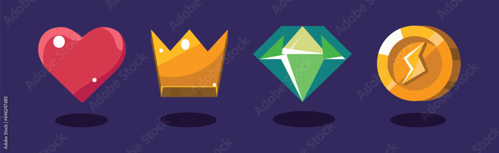 Poster game icon and glossy ui design element vector set