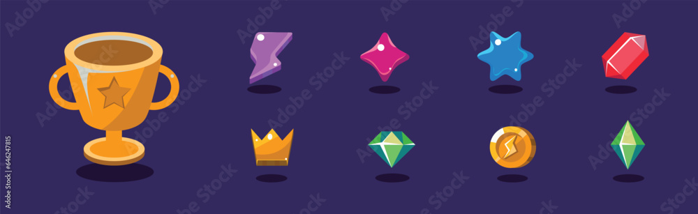 Poster game icon and glossy ui design element vector set