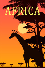 Travel poster Africa savanna sunset