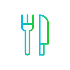 Cutlery hotel icon with blue and green gradient outline style. restaurant, cutlery, fork, meal, knife, dinner, kitchen. Vector Illustration