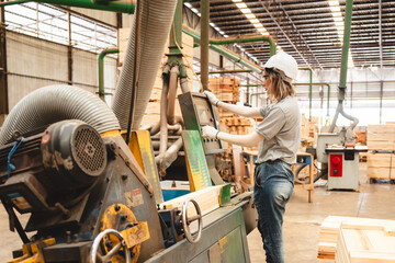 Industry wood turners measure and calculate right size of workpiece dimension using hand and...