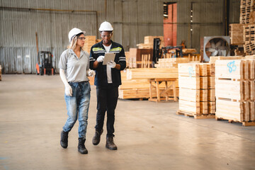 Fototapeta premium African American man carpenter working in wood business workshop. black people technician craftman, Timber industry tool factory, woodwork for construction or wooden furniture job