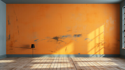 オレンジ色の内装の壁　インテリアイメージ
