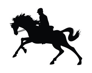 Black silhouette of man on horseback flat style, vector illustration