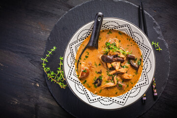 Homemade miso mushroom soup with coconut milk