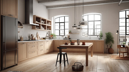 白い内装のキッチンルーム　インテリアイメージ