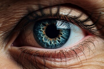 Elderly woman eye blue, great design for any purposes. Old age, Beauty and Elderly care concept. Natural style. Eye skin care woman. Closeup view