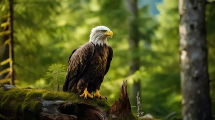 Foto op Plexiglas An eagle perched in the middle of the forest © Akhsanul
