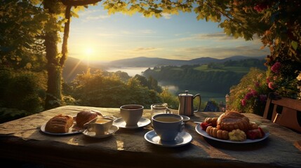 Fototapeta premium Breakfast Overlooking a Picturesque Scene