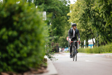 Manager commuting to the office by bike