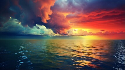 Fototapeta premium Divine Blessings: A Rainbow Emerges Amidst Dark Clouds Over the Sea
