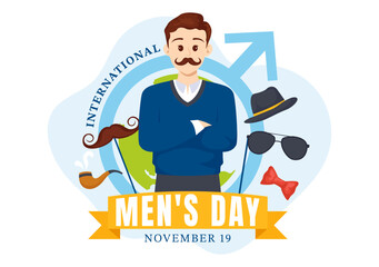 International Men's Day Vector Illustration on November 19 with Men Equipment for Positive Value Their Families in Flat Cartoon Background Design