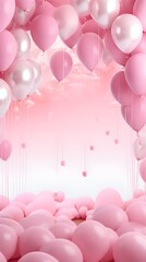 Girl birthday cake with helium balloons , copy speace ,It's a girl backdrop with empty space for text,Baby girl birthday invitation