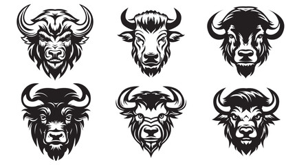 Bison head logo set - vector illustration, emblem design on white background.