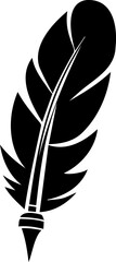 Writing pen symbol with bird feather presented as a straightforward monochrome drawing in vector