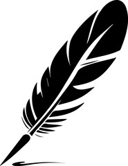 Clear and minimal monochrome vector representation of a writing pen with a bird feather
