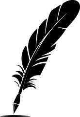 Monochrome vector drawing presenting a bird feather quill symbolizing a writing pen