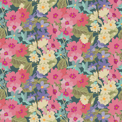 Vector seamless pattern with spring flowers and plants.