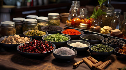 spices and herbs in the market - obrazy, fototapety, plakaty