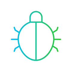 Bug cyber security icon with blue and green gradient outline style. bug, set, outline, line, symbol, computer, sign. Vector Illustration