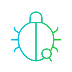 Bug detection cyber security icon with blue and green gradient outline style. bug, computer, virus, detection, internet, error, malware. Vector Illustration