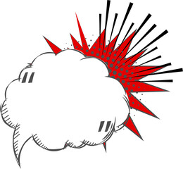 Pop art polka dots halftone speech bubble balloon with quotation marks and speed line, icon sticker memo keyword planner text box banner, flat png transparent element design